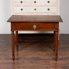 French Neoclassical Walnut Side Table with Banding, Fluted Legs and Drawer