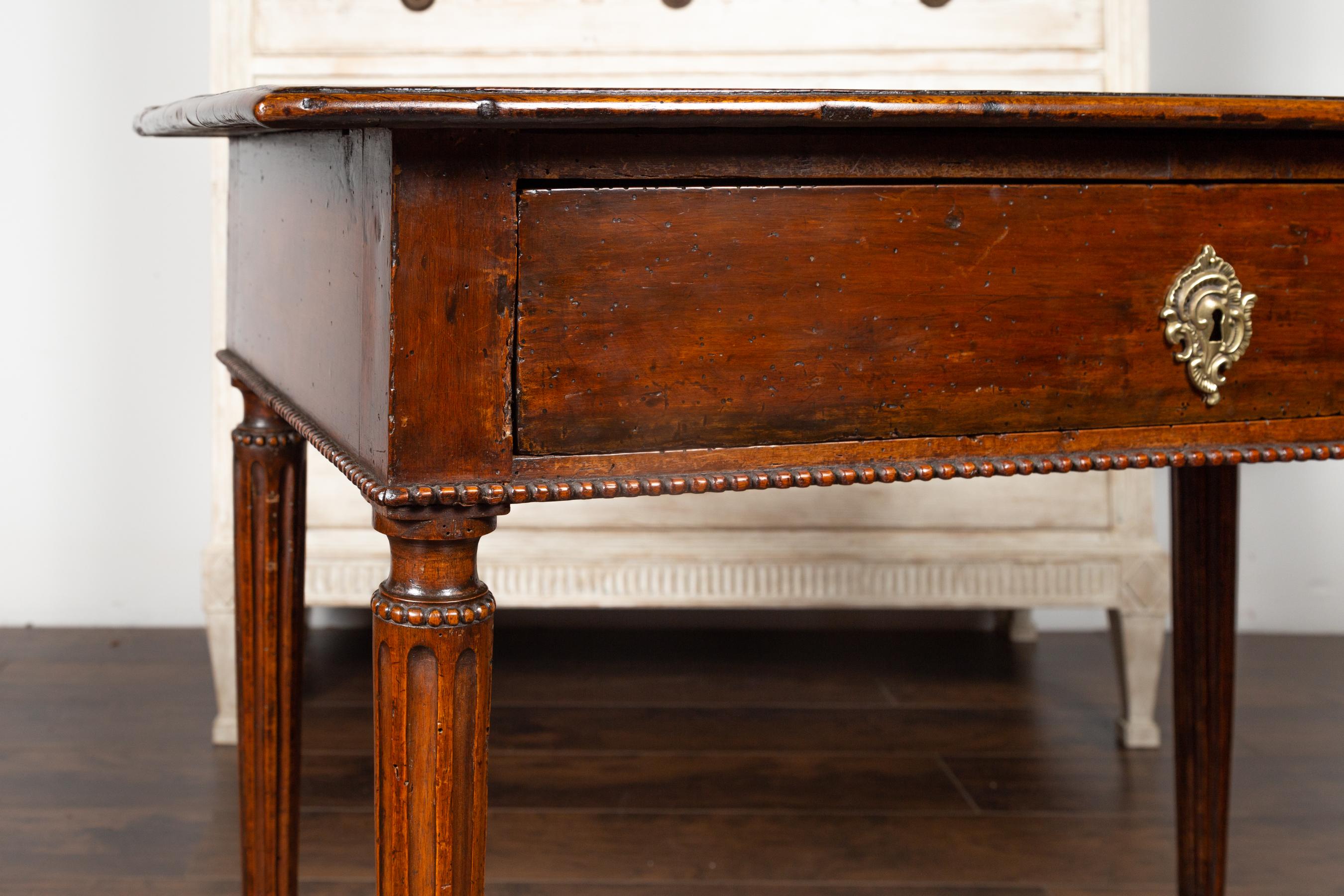 French Neoclassical Walnut Side Table with Banding, Fluted Legs and Drawer 3