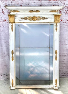 French Neoclassical White Painted and Parcel Gilt Pier Mirrors - A Pair