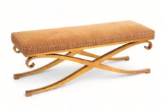 French Neoclassical X Base Gilt Iron Bench, 1950's