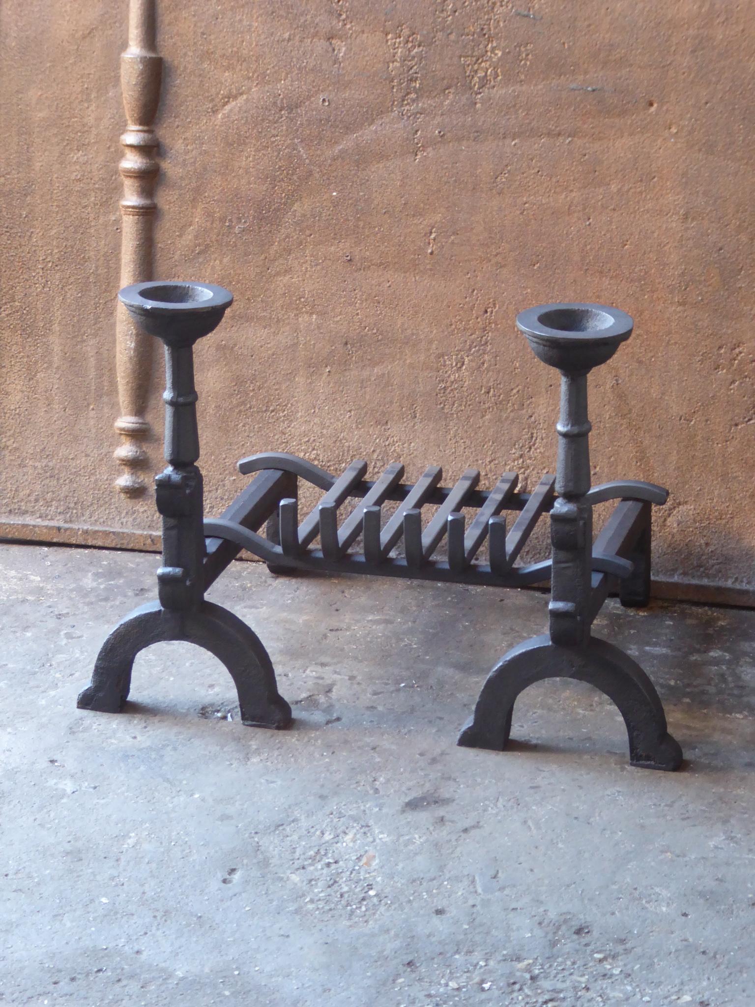 Cast French Neogothic Fire Grate, Fireplace Grate For Sale