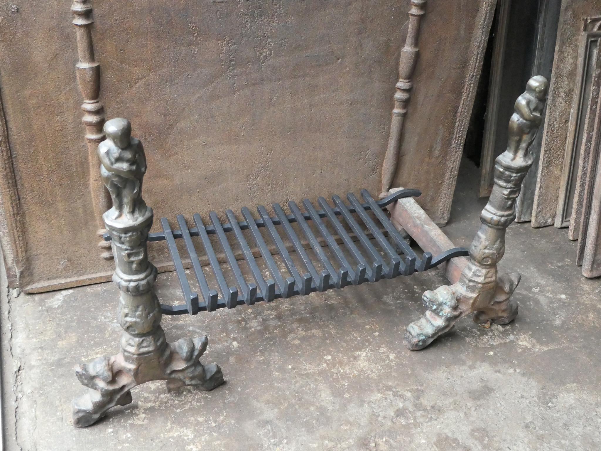 Iron French Neogothic Fire Grate, Fireplace Grate For Sale