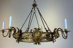 French NeoGothic Gilt Wrought Iron Chandelier