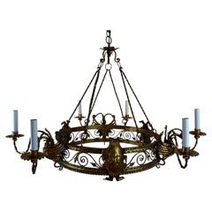 French NeoGothic Gilt Wrought Iron Chandelier