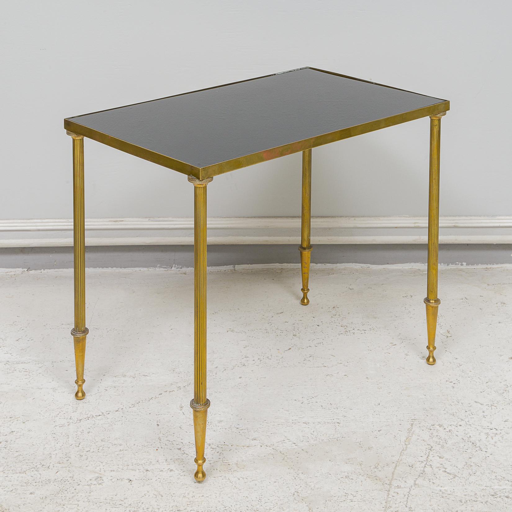 Brass French Nesting Tables in the Directoire Manner on Reeded Legs For Sale