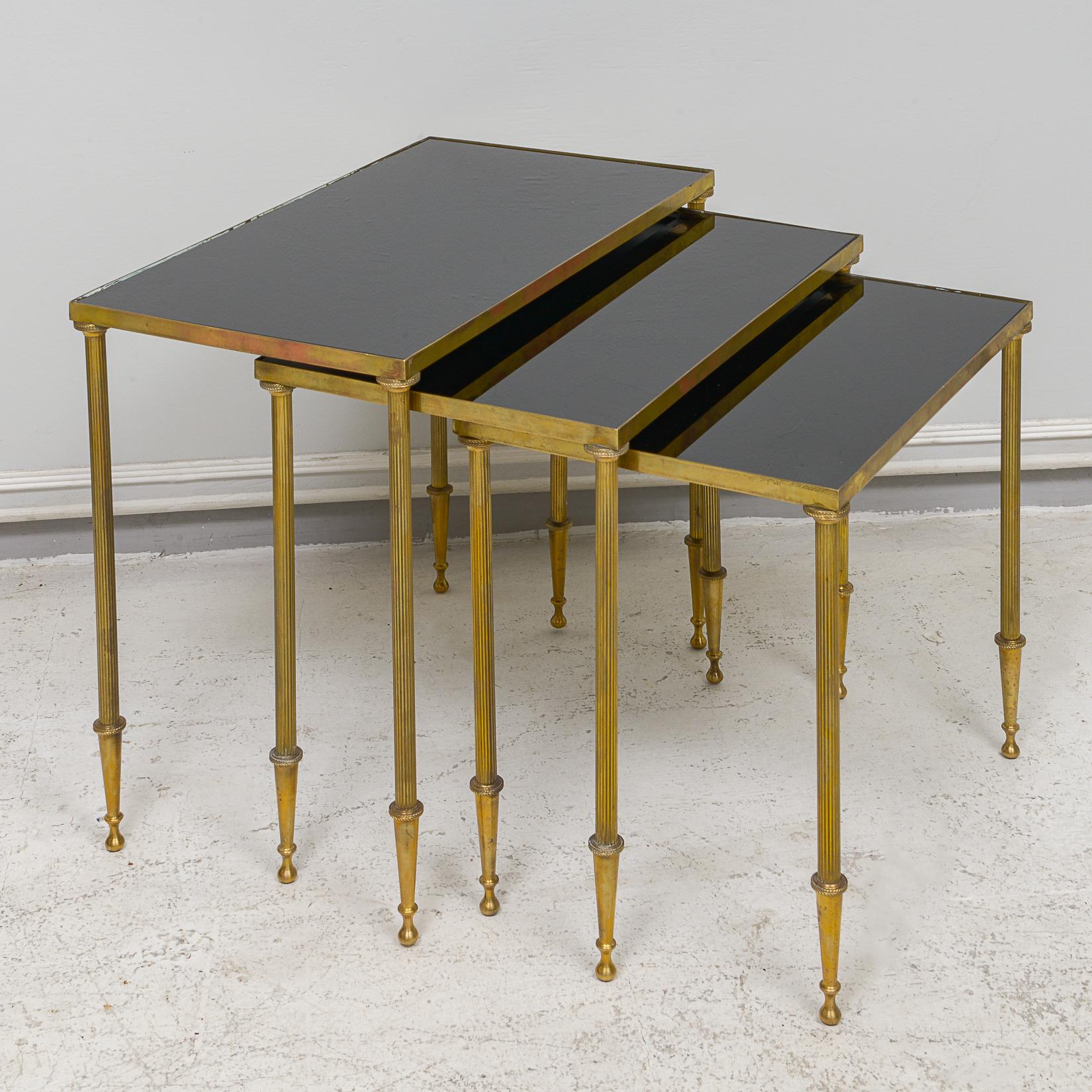 Mid-20th Century French Nesting Tables in the Directoire Manner on Reeded Legs For Sale