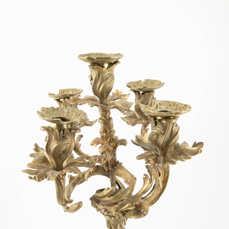 French New Rococo Gilt Bronze Candelabra with 5 Arms For Sale at 1stDibs