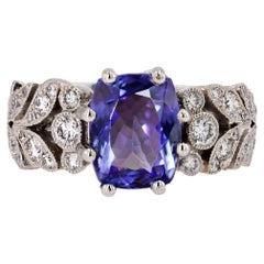 French New Tanzanite Diamonds Platinum Band Ring French New Tanzanite Diamonds Platinum Band Ring