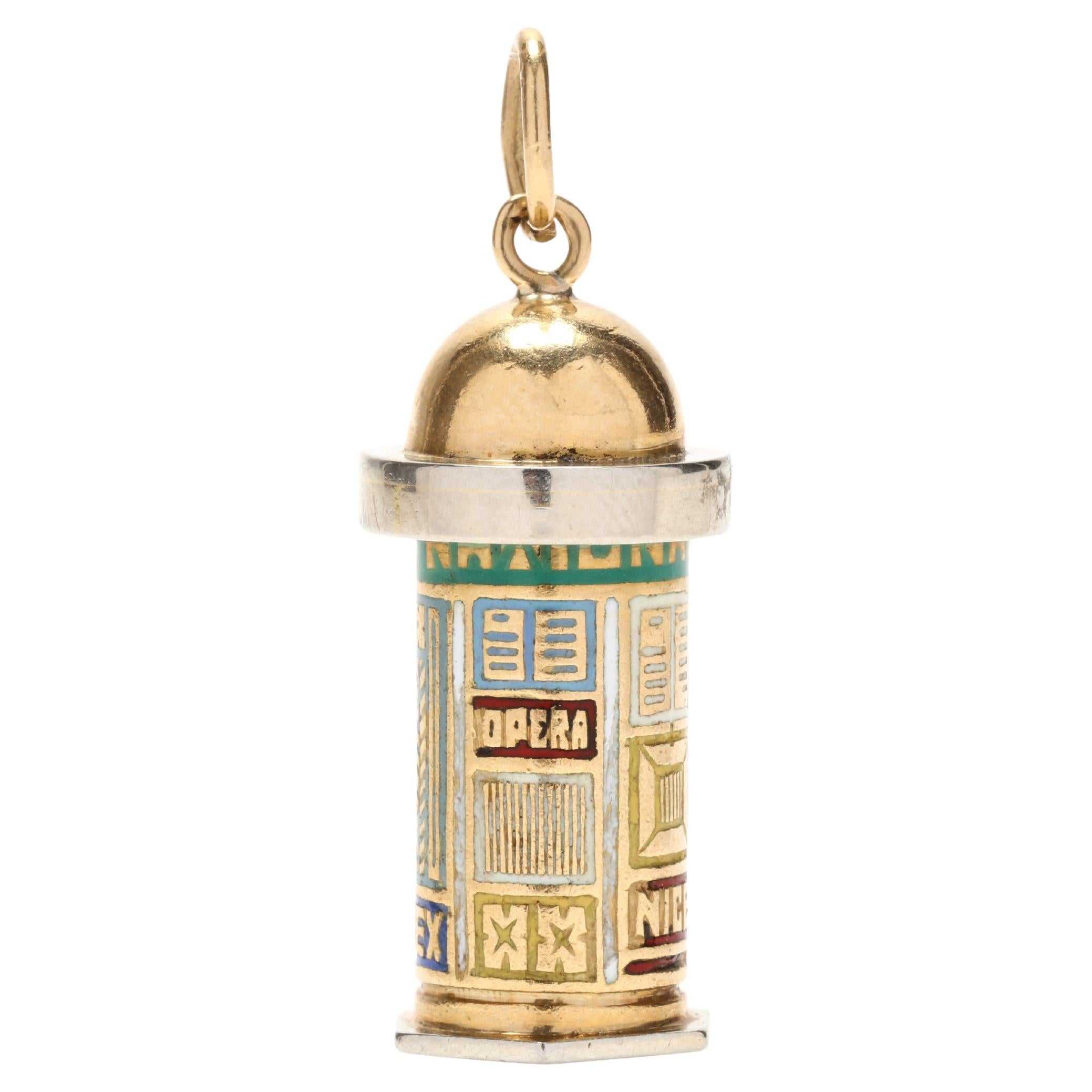 French News Kiosk Charm, French Enamel Charm, News Kiosk Charm, French Gold For Sale