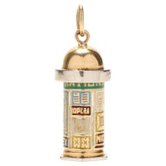 Charm con chiosco di notizie francesi, Charm con smalto francese, Charm con chiosco di notizie, oro francese