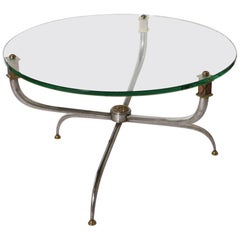 Nickel, Brass 
Glass Coffee Table in the Style of Maison Jansen, circa 1950