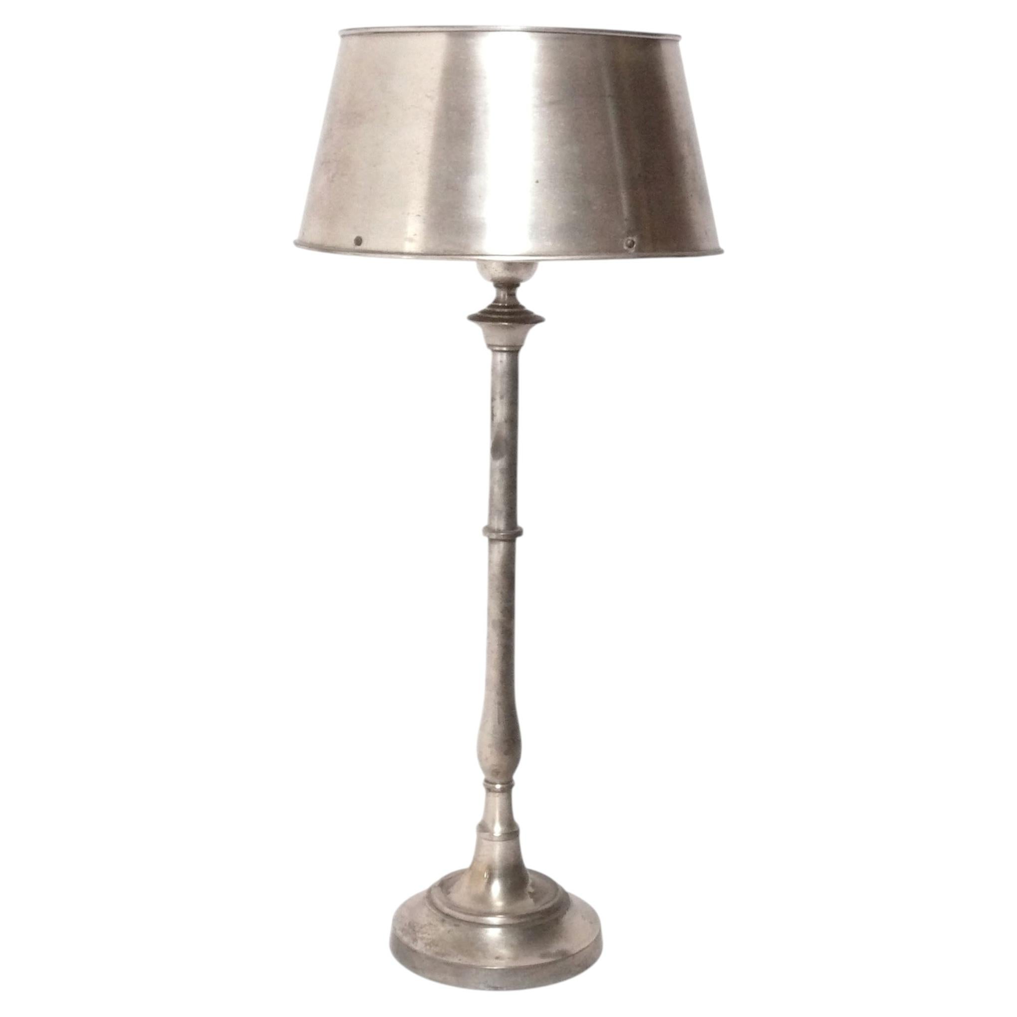 French Nickel Lamp with Nickel Metal Shade Rewired Desk Lamp Light