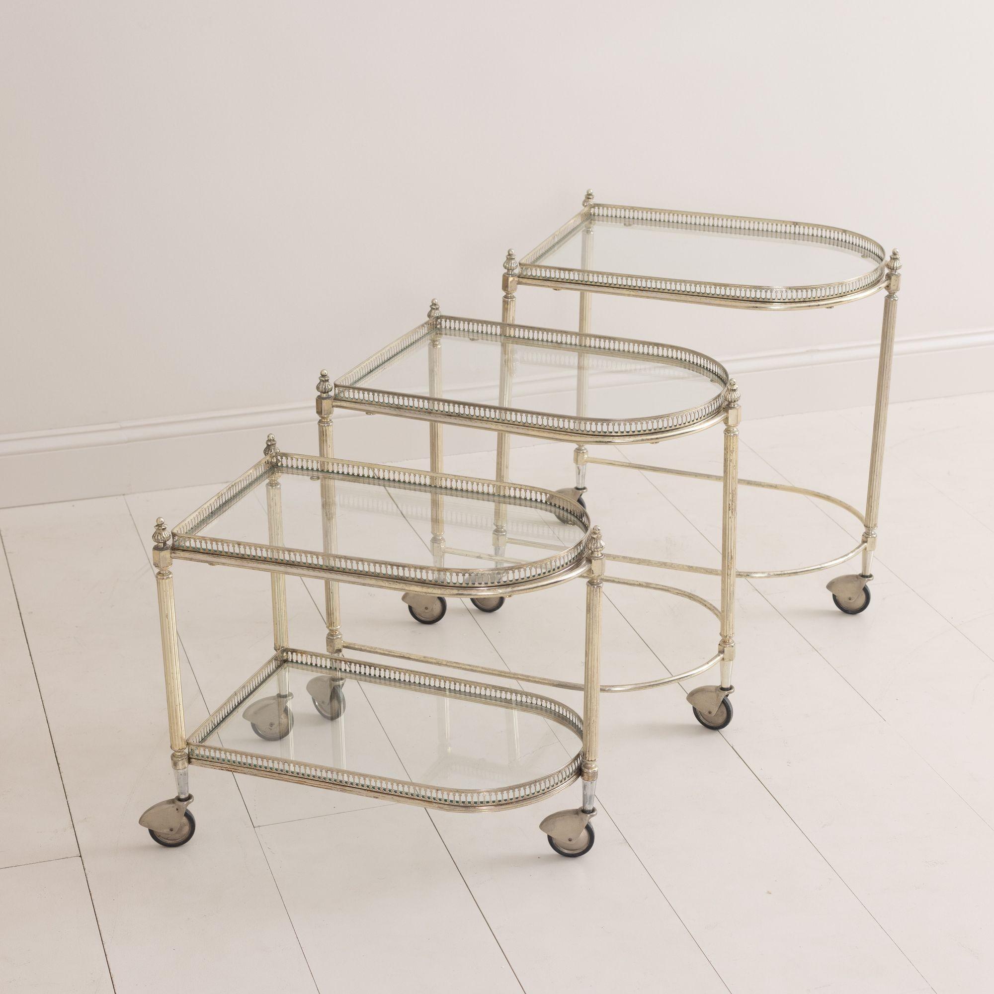 French Nickel Nesting Serving Trollies with Removable Trays For Sale 9