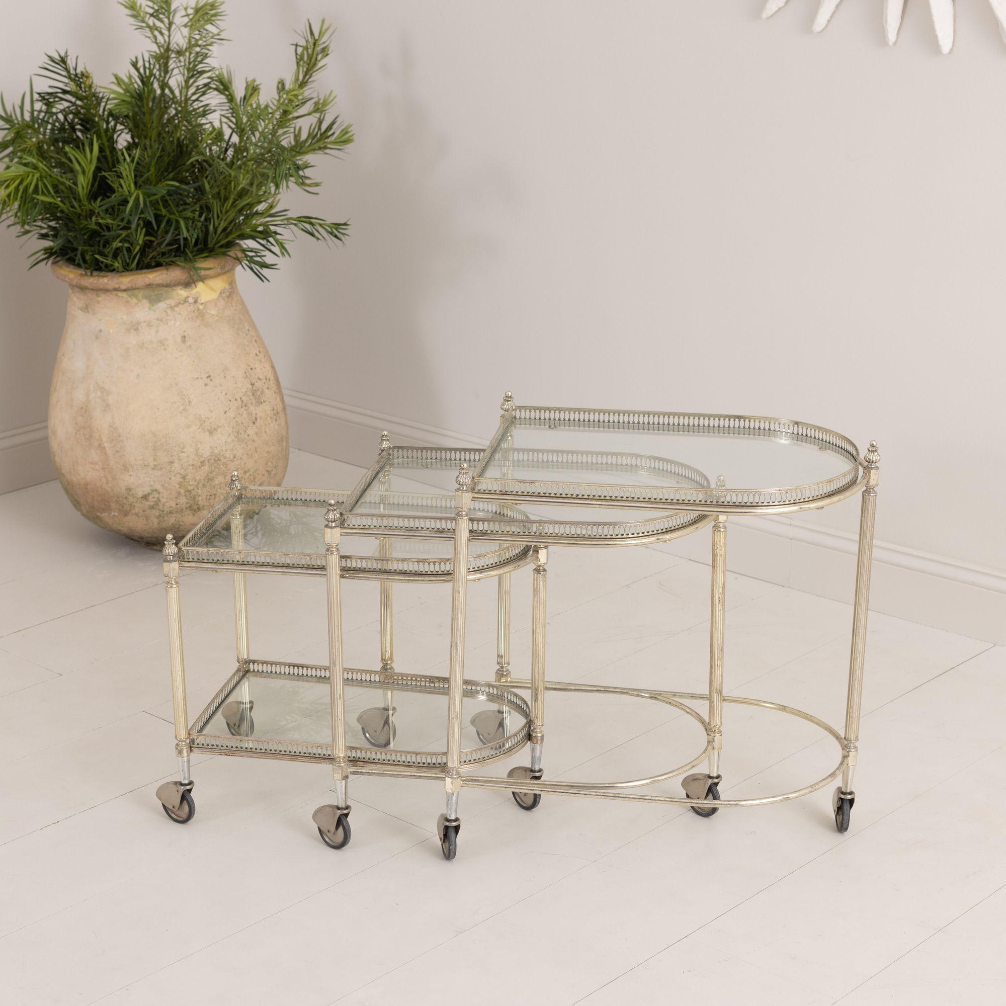 French Nickel Nesting Serving Trollies with Removable Trays For Sale 2