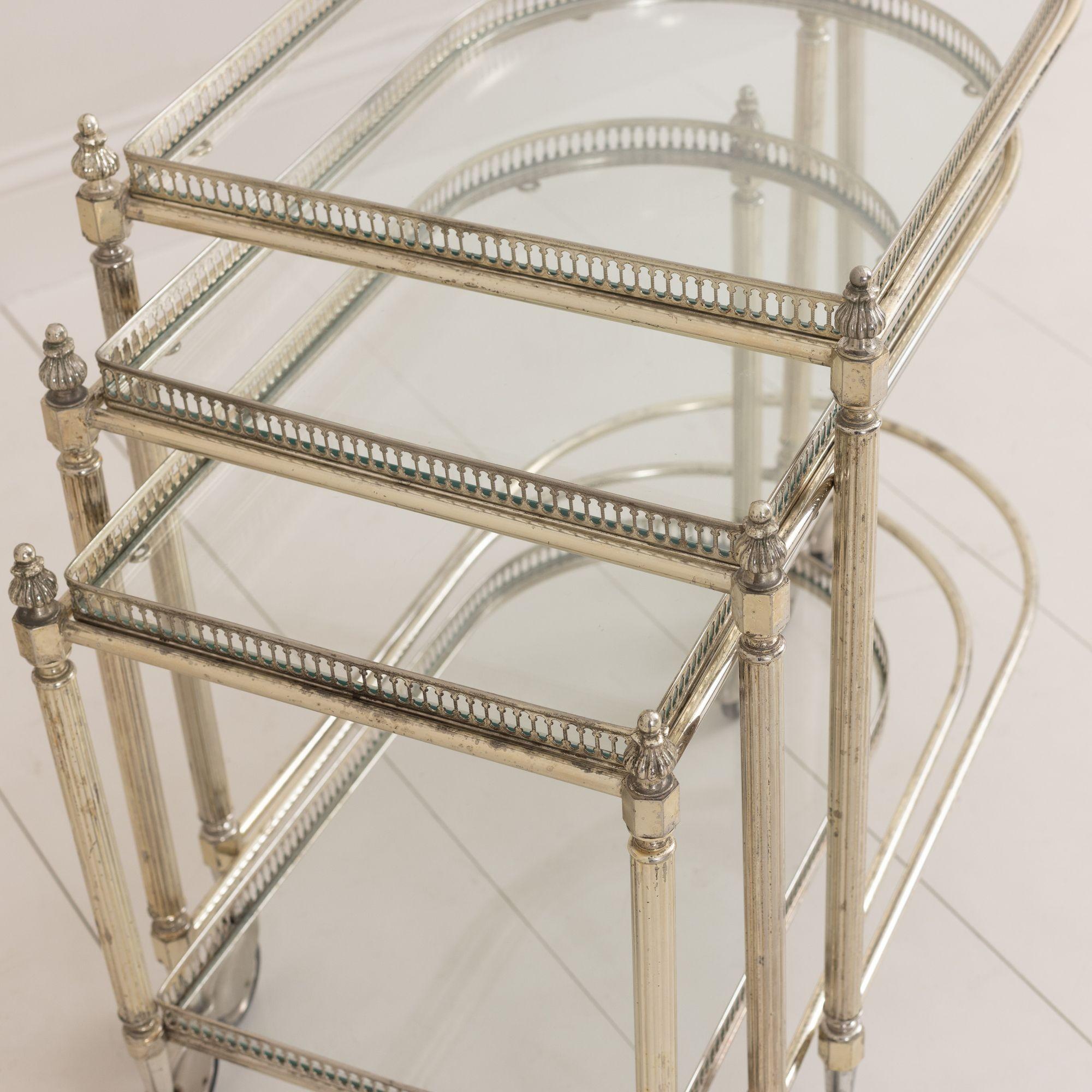 French Nickel Nesting Serving Trollies with Removable Trays For Sale 3