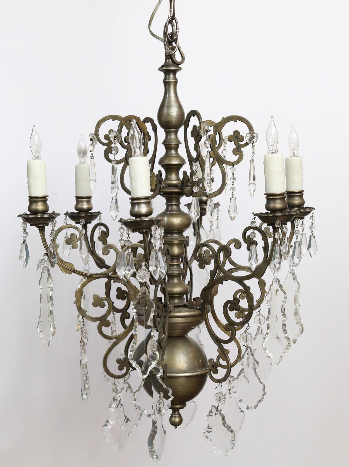 French Nickel on Bronze Chandelier Embellished with Crystals 6