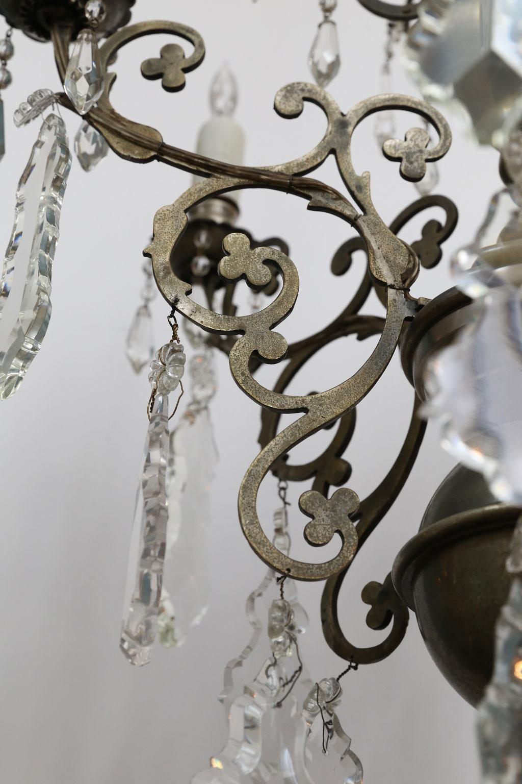 Romantic French Nickel on Bronze Chandelier Embellished with Crystals