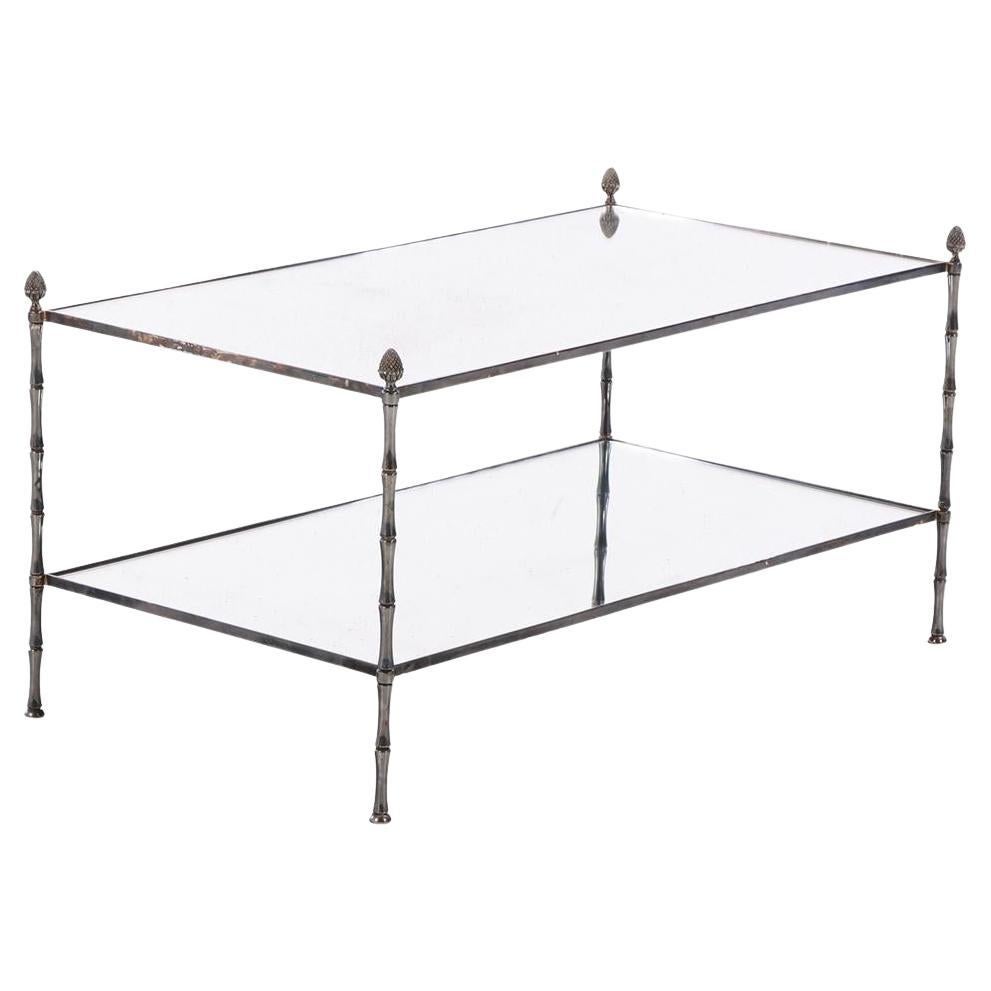French nickel over bronze coffee table in the manner of Jansen, C. 1960. For Sale