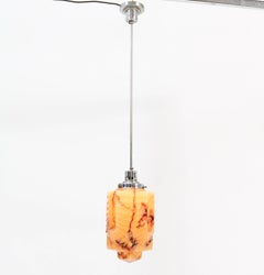 French Nickel-Plated Brass Art Deco Pendant Light, 1930s