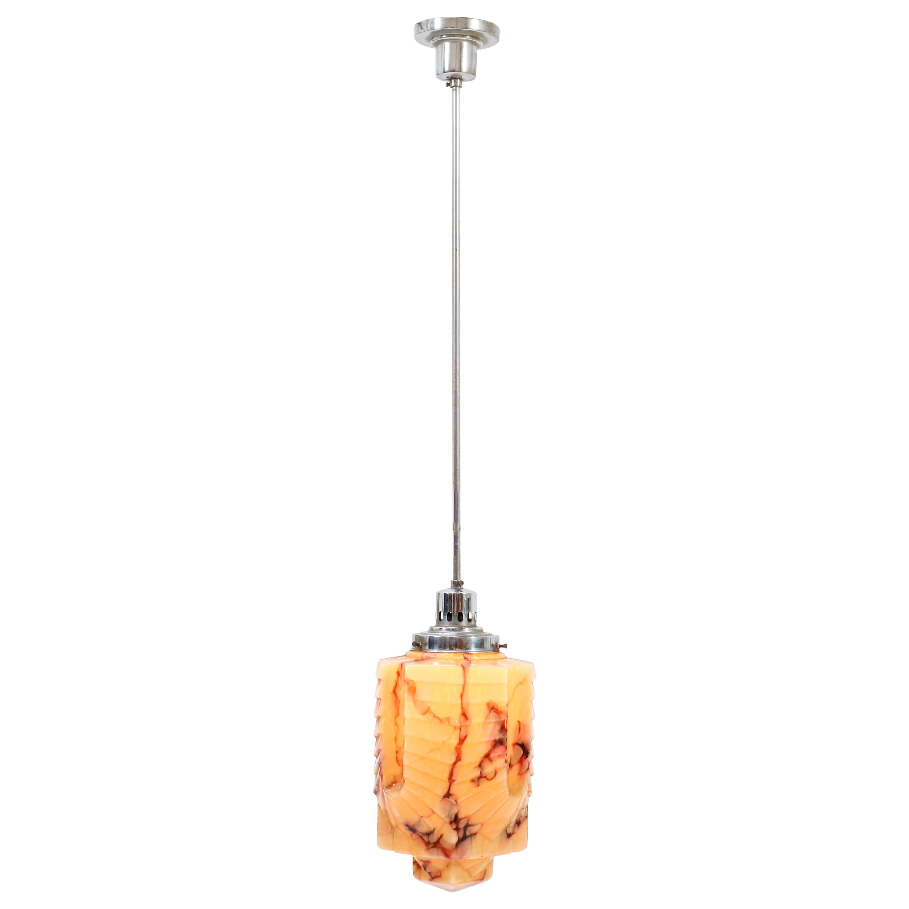 French Nickel-Plated Brass Art Deco Pendant Light, 1930s For Sale