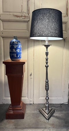 French Nickel-Plated Bronze Floor Lamp with Triangular Base