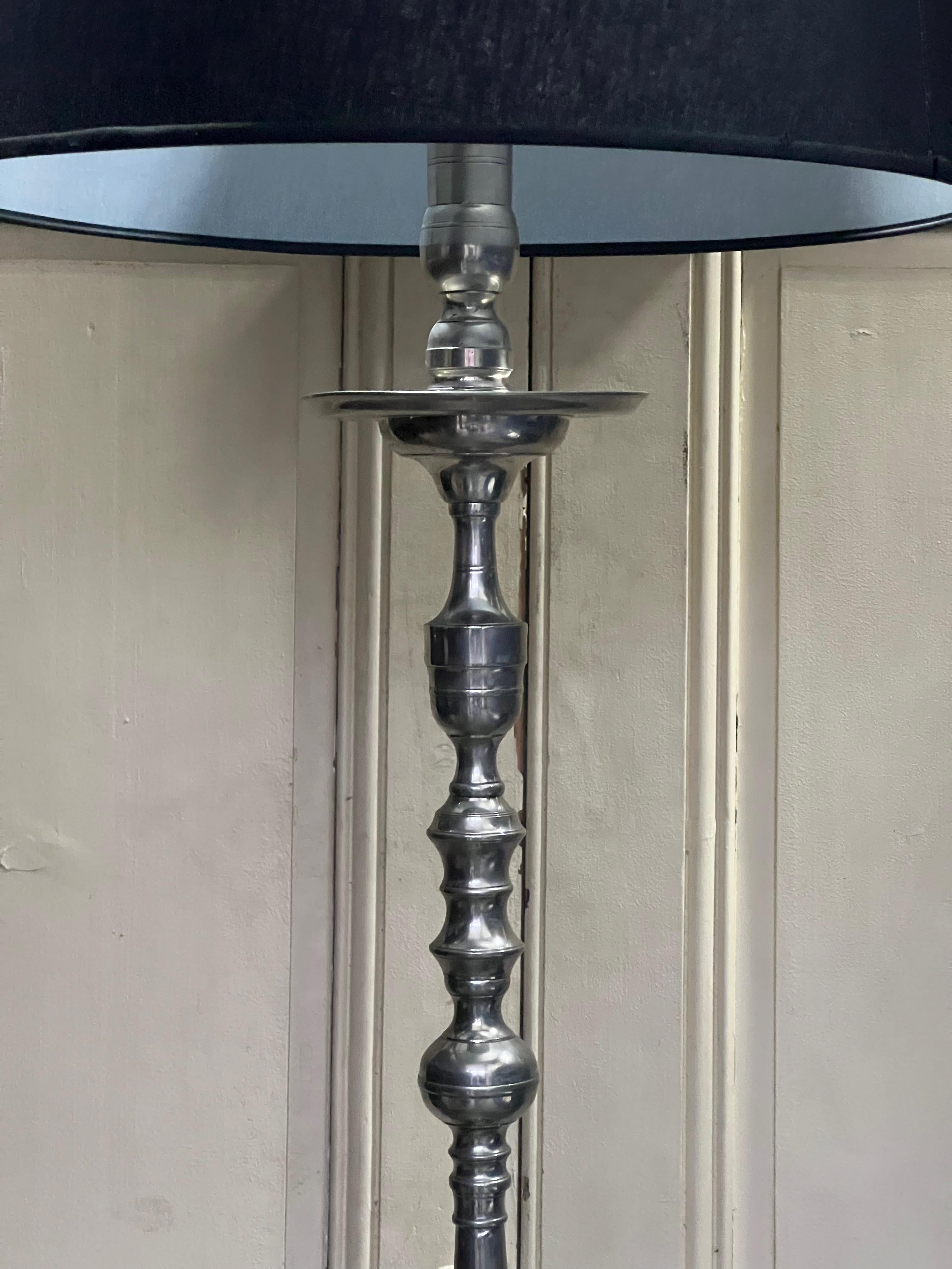 French Nickel-Plated Bronze Floor Lamp with Triangular Base For Sale 2