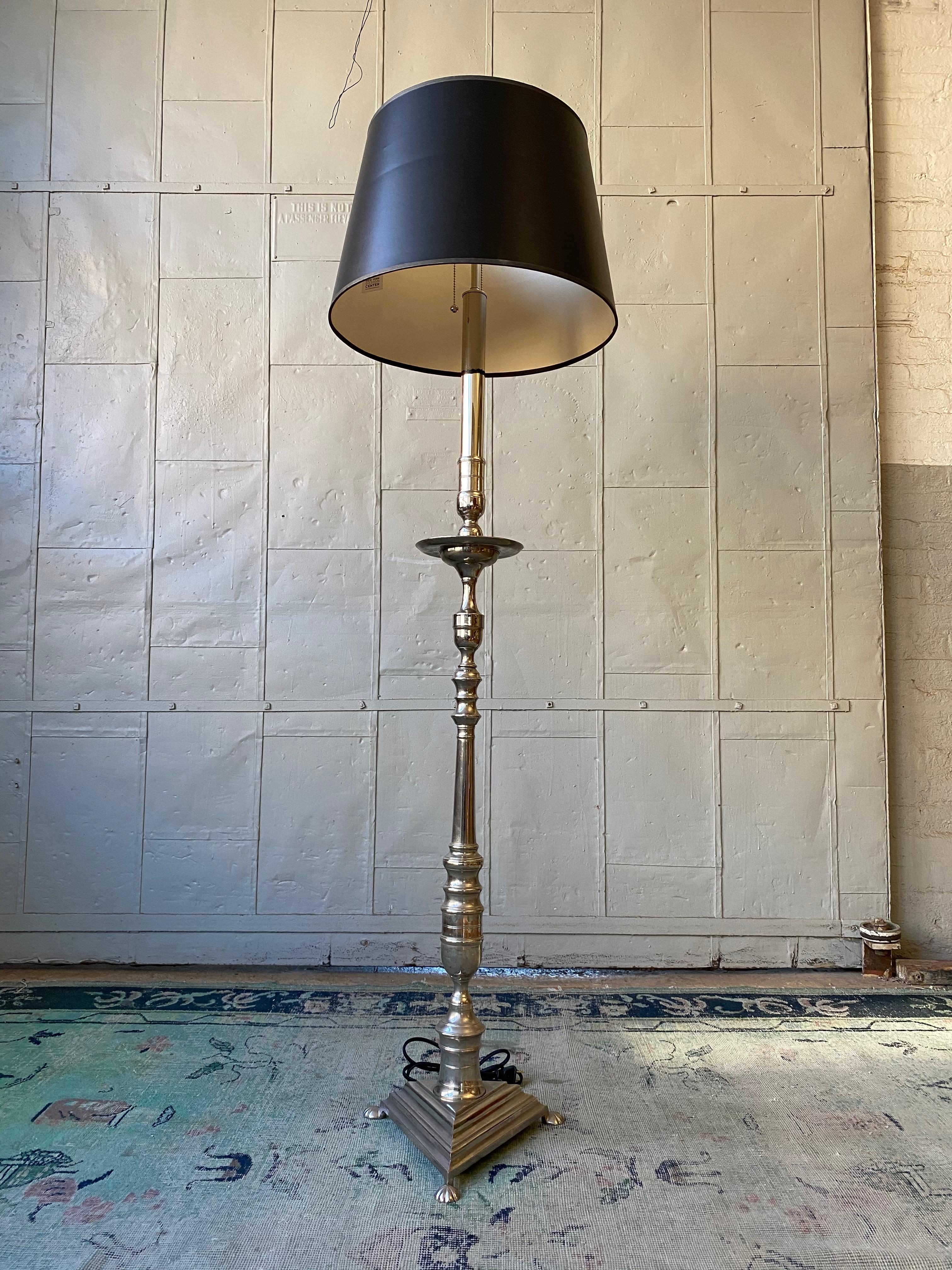 French Nickel-Plated Floor Lamp on a Footed Triangular Base In Good Condition For Sale In Buchanan, NY