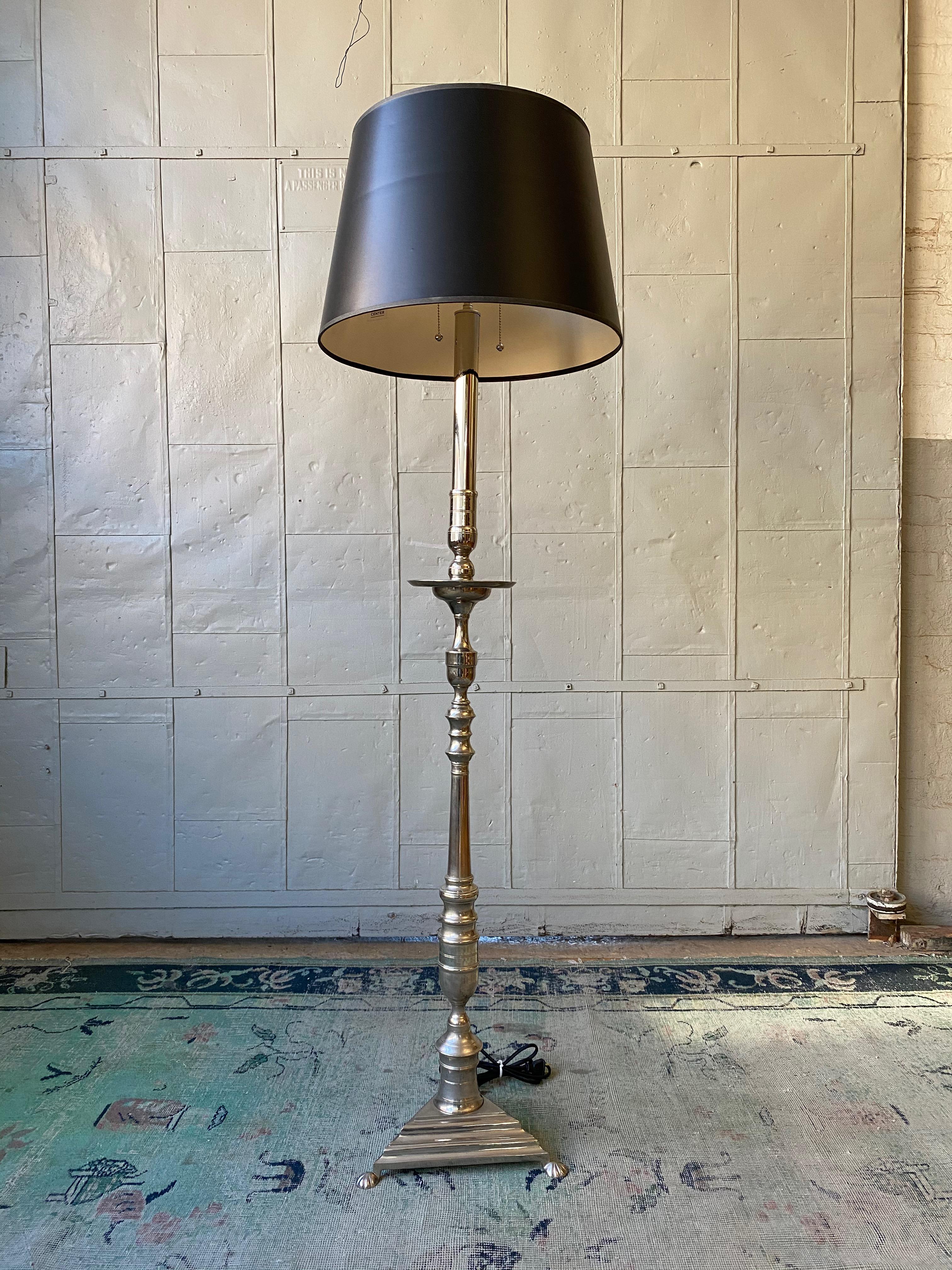 French Nickel-Plated Floor Lamp on a Footed Triangular Base For Sale 2