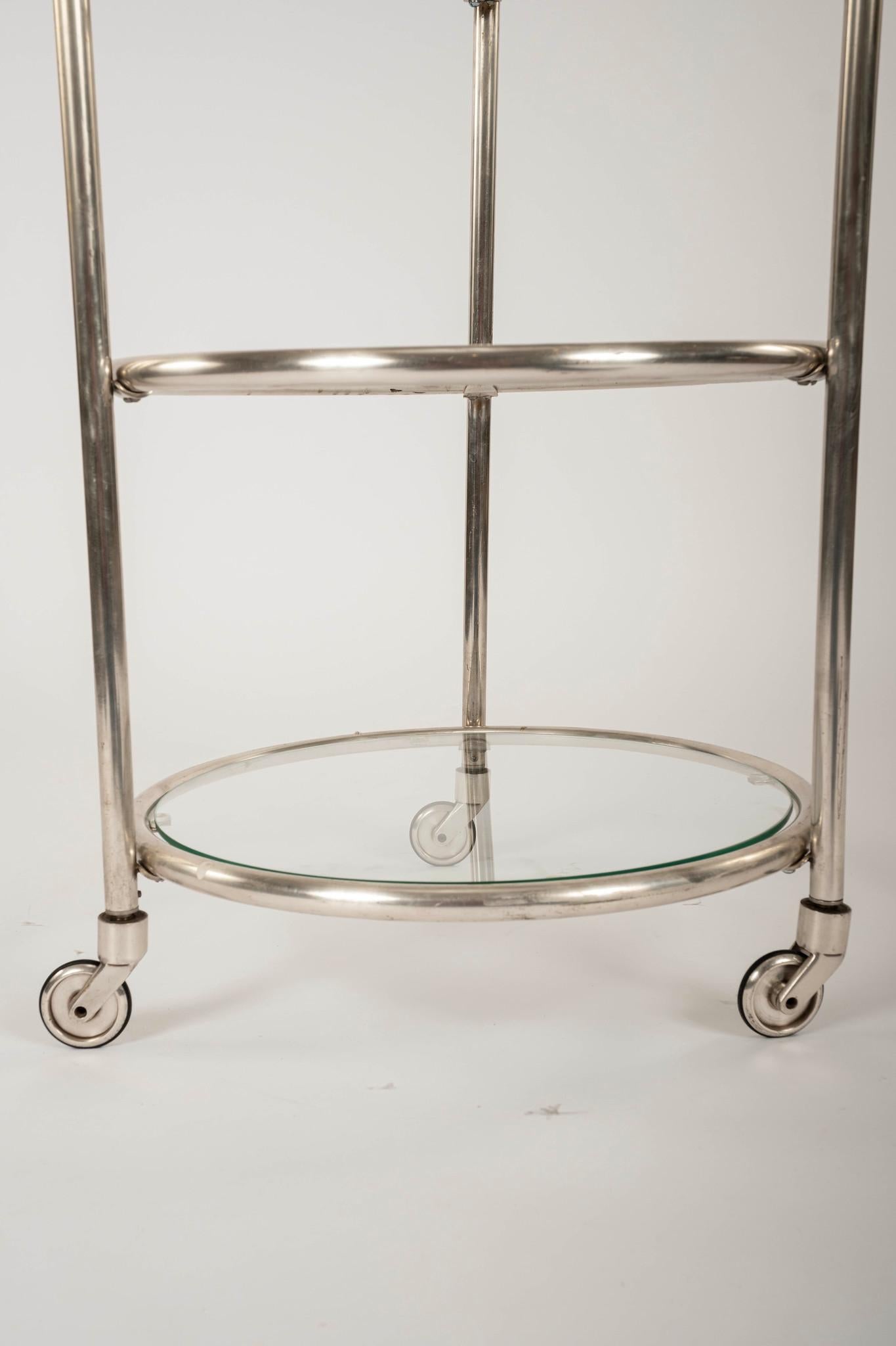 Bronze Chariot de bar en verre en bronze nickelé en vente