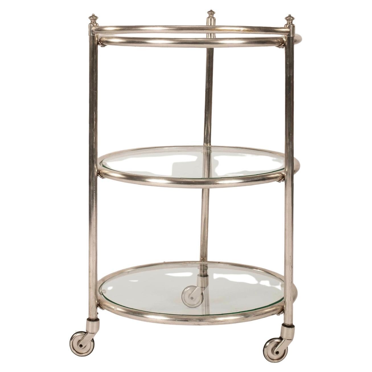 French Nickeled Bronze Glass Bar Cart