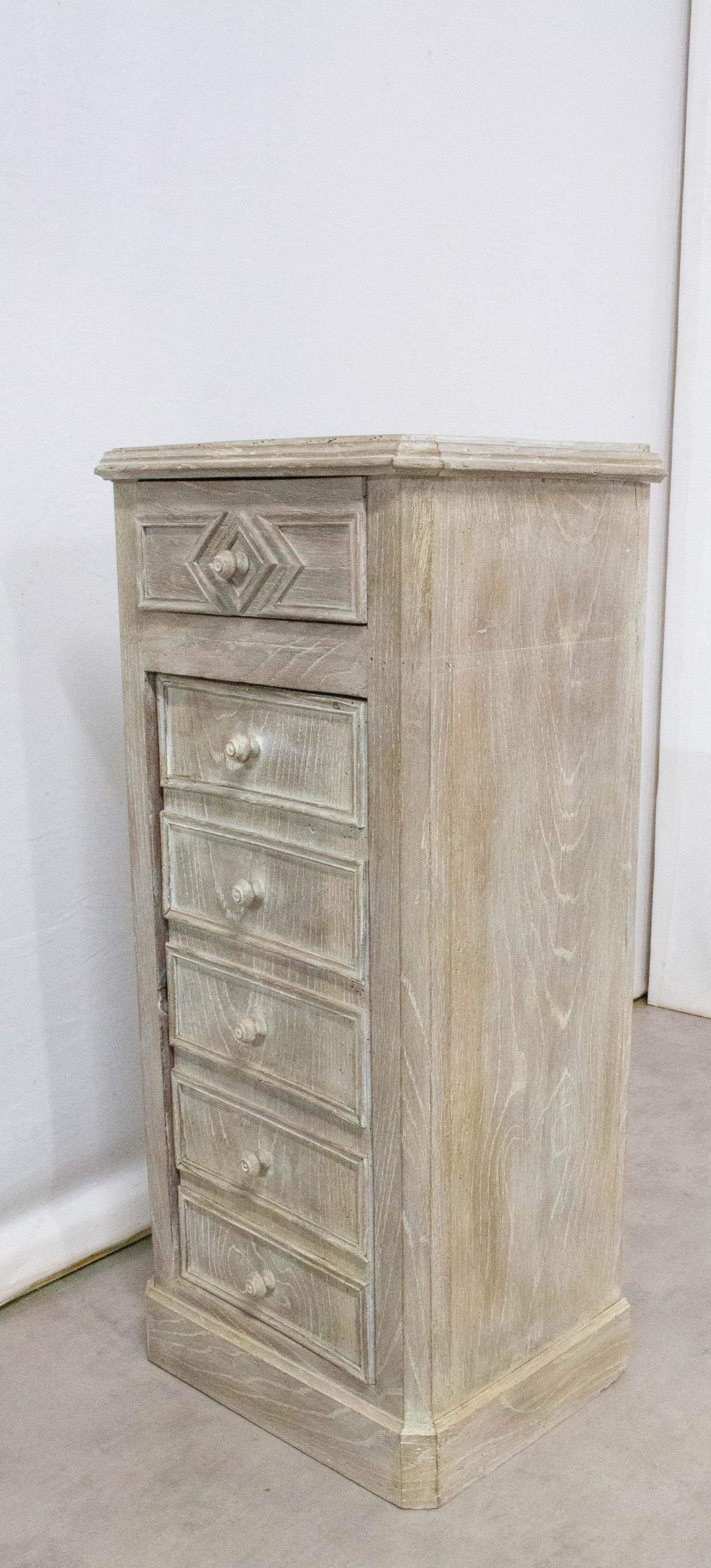 Limed French Nightstand Side Cabinet Bedside Cerused, Late 19th Century For Sale