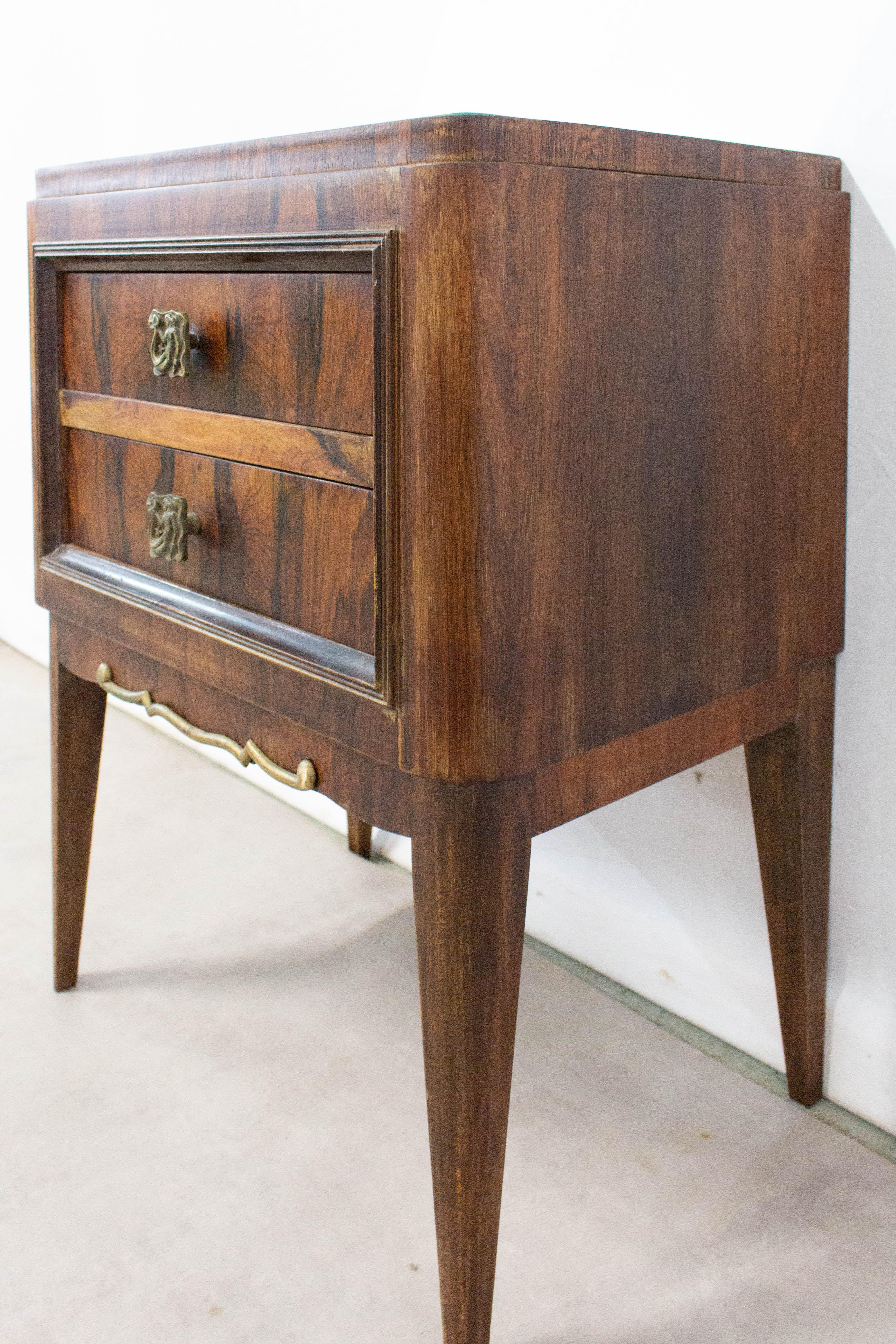 Table de chevet ou table de chevet française avec plateau en miroir, 1940 Bon état - En vente à Labrit, Landes