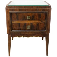 Used French Nightstand Side Cabinet Bedside Table Mirror Top, 1940
