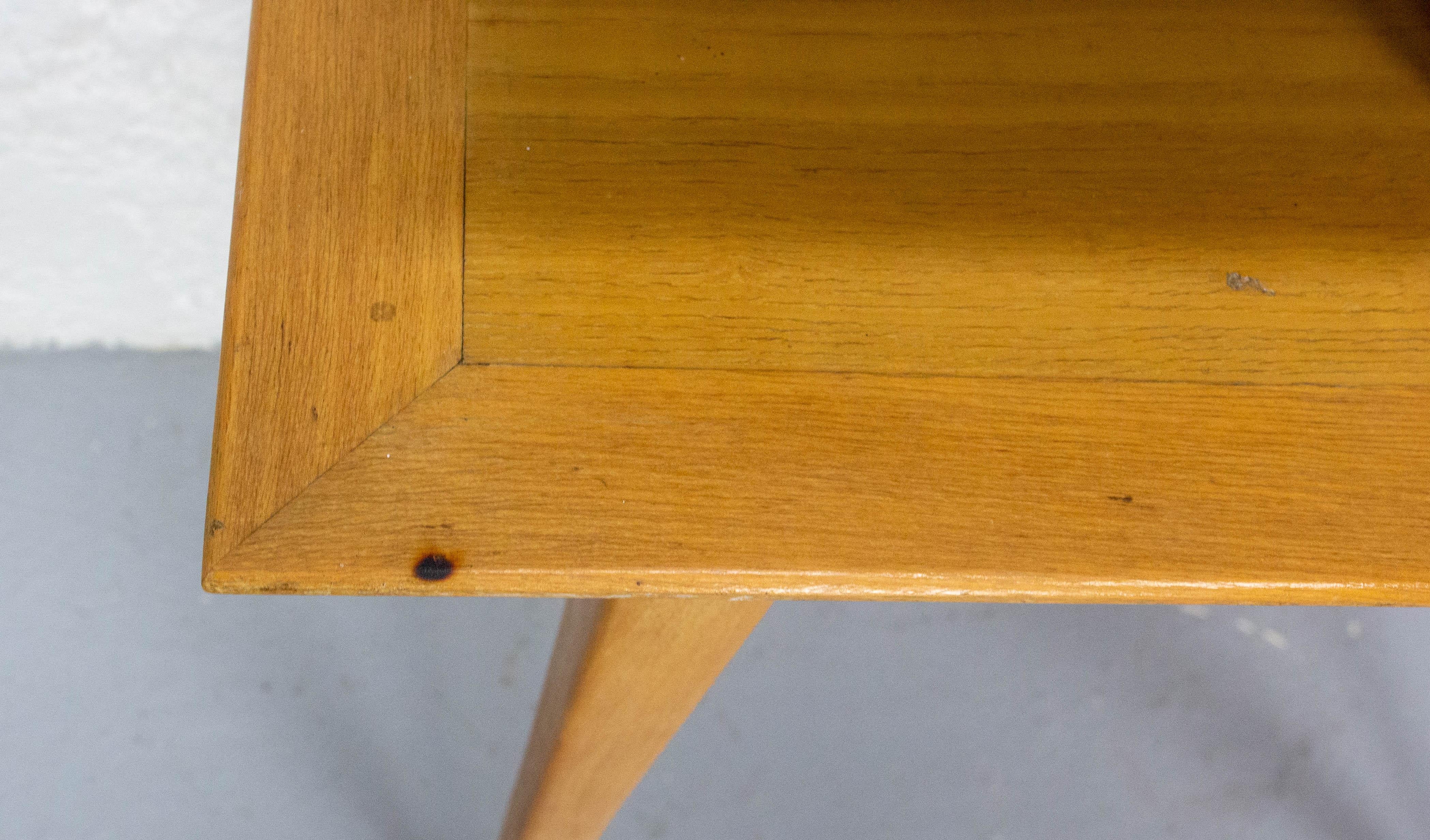 French Nightstand Table Side Table Elm & Beveled Glass Table Compas Feet, c 1950 For Sale 6