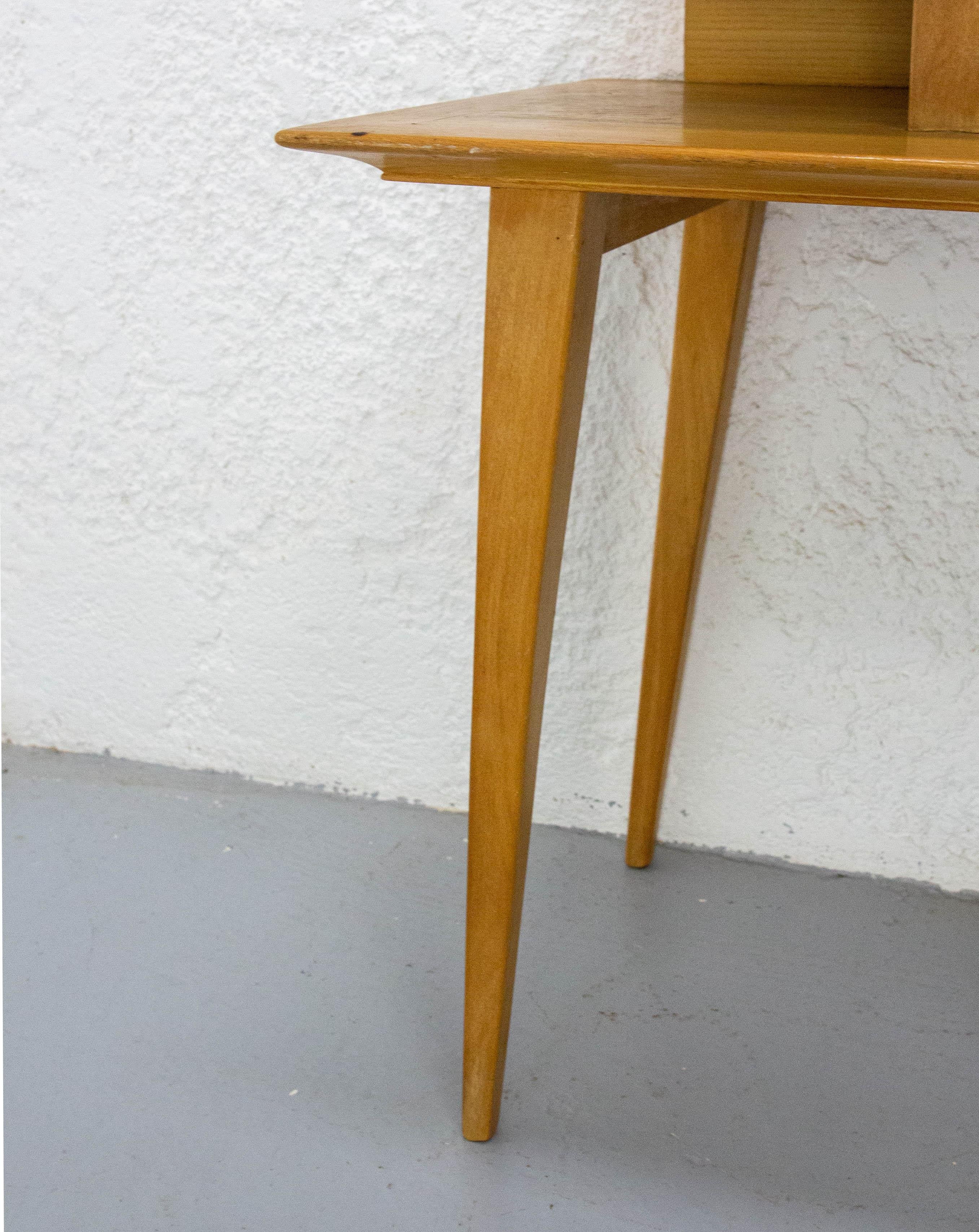 French Nightstand Table Side Table Elm & Beveled Glass Table Compas Feet, c 1950 For Sale 3
