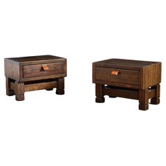 French Nightstands in Larch and Leather