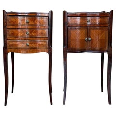 French Nightstands in Walnut Marquetry with Three Drawers, 1940s, Set of 2