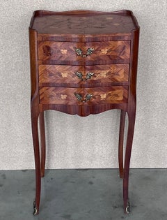 French Nightstands in Walnut with Three Drawers, 1940s, Set of 2