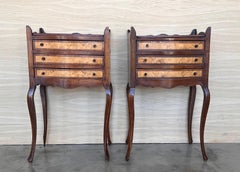 French Nightstands in Walnut with Three Drawers, 1940s, Set of 2
