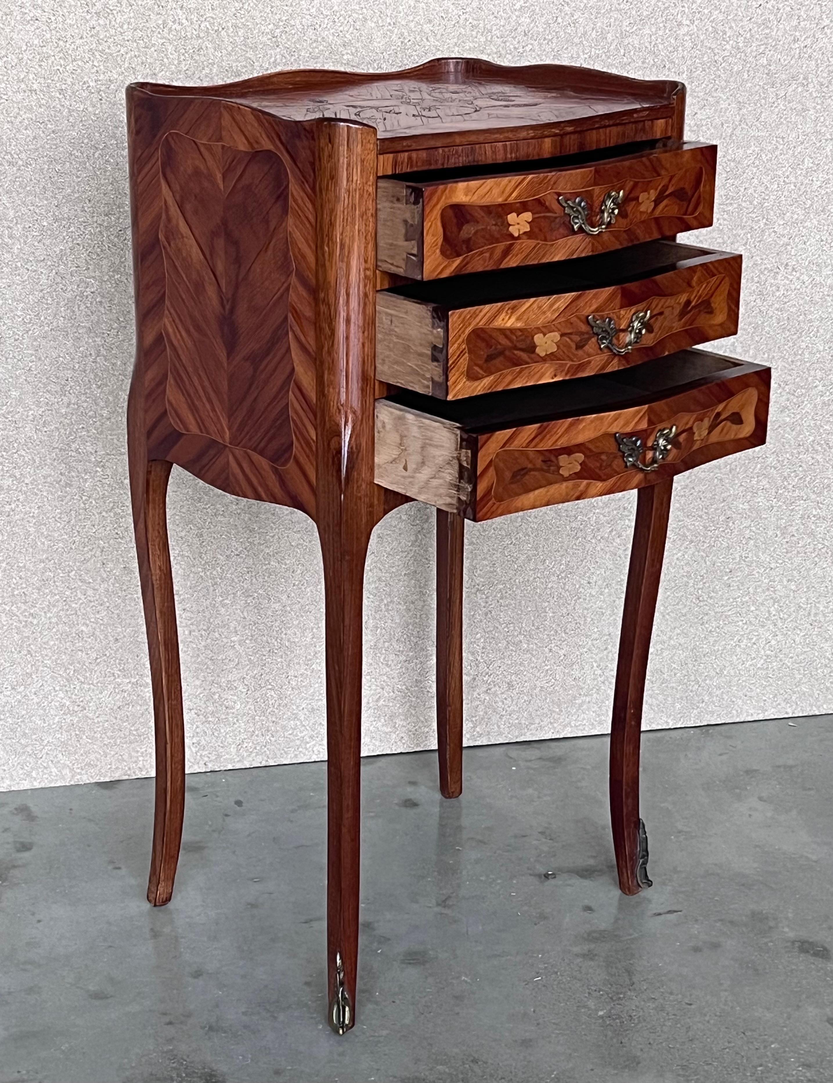 French Nightstands in Walnut with Three Drawers, 1940s, Set of 2 2