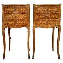 French Nightstands in Walnut with Three Drawers, 1940s, Set of 2