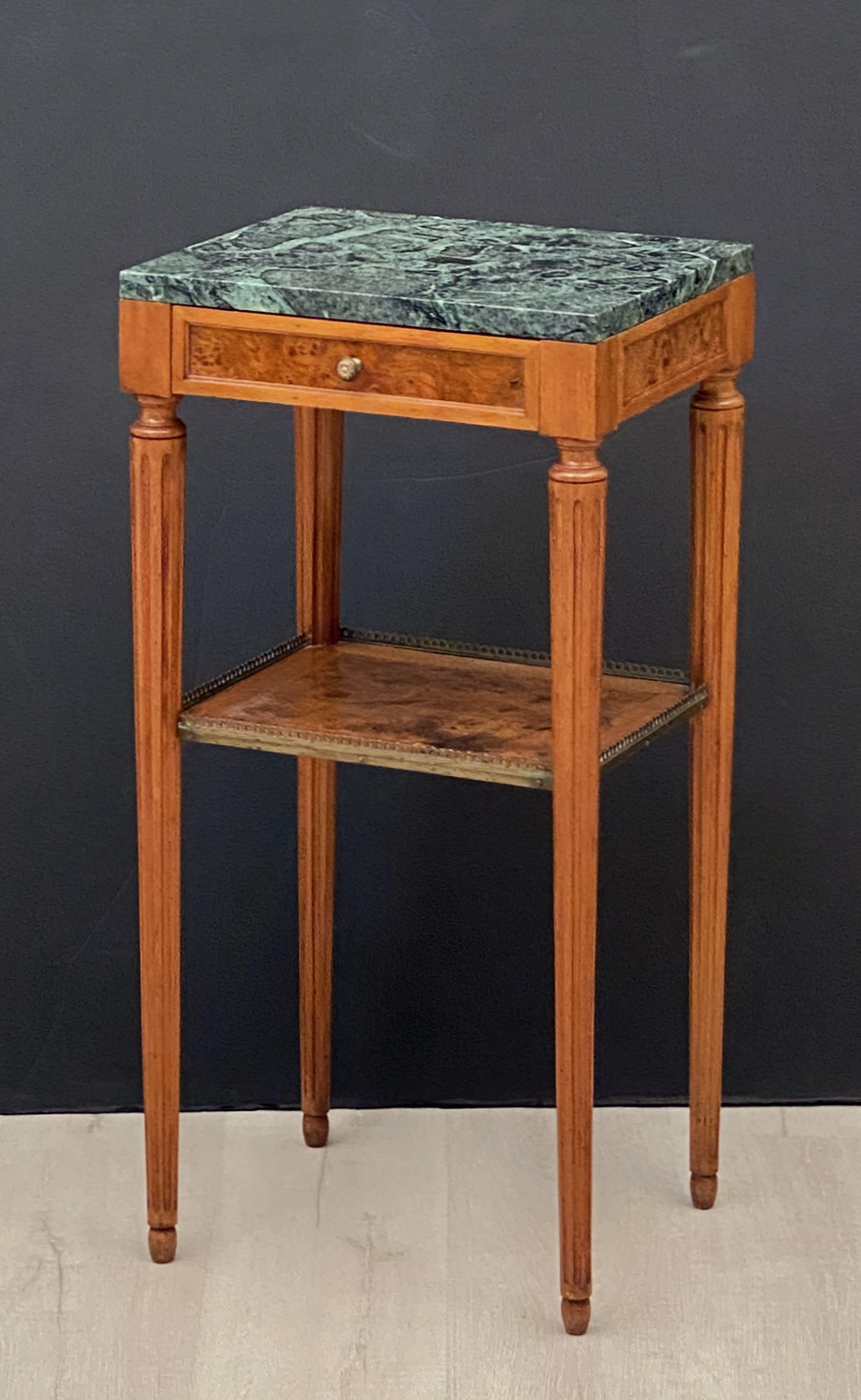 Metal French Nightstands or Bedside Tables with Marble Tops, Individually Priced