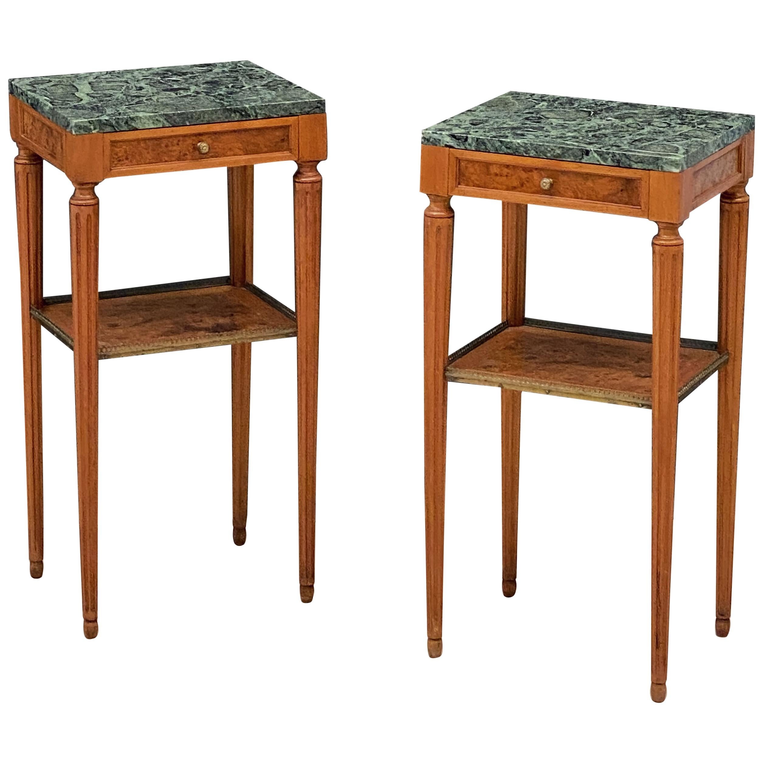 French Nightstands or Bedside Tables with Marble Tops, Individually Priced