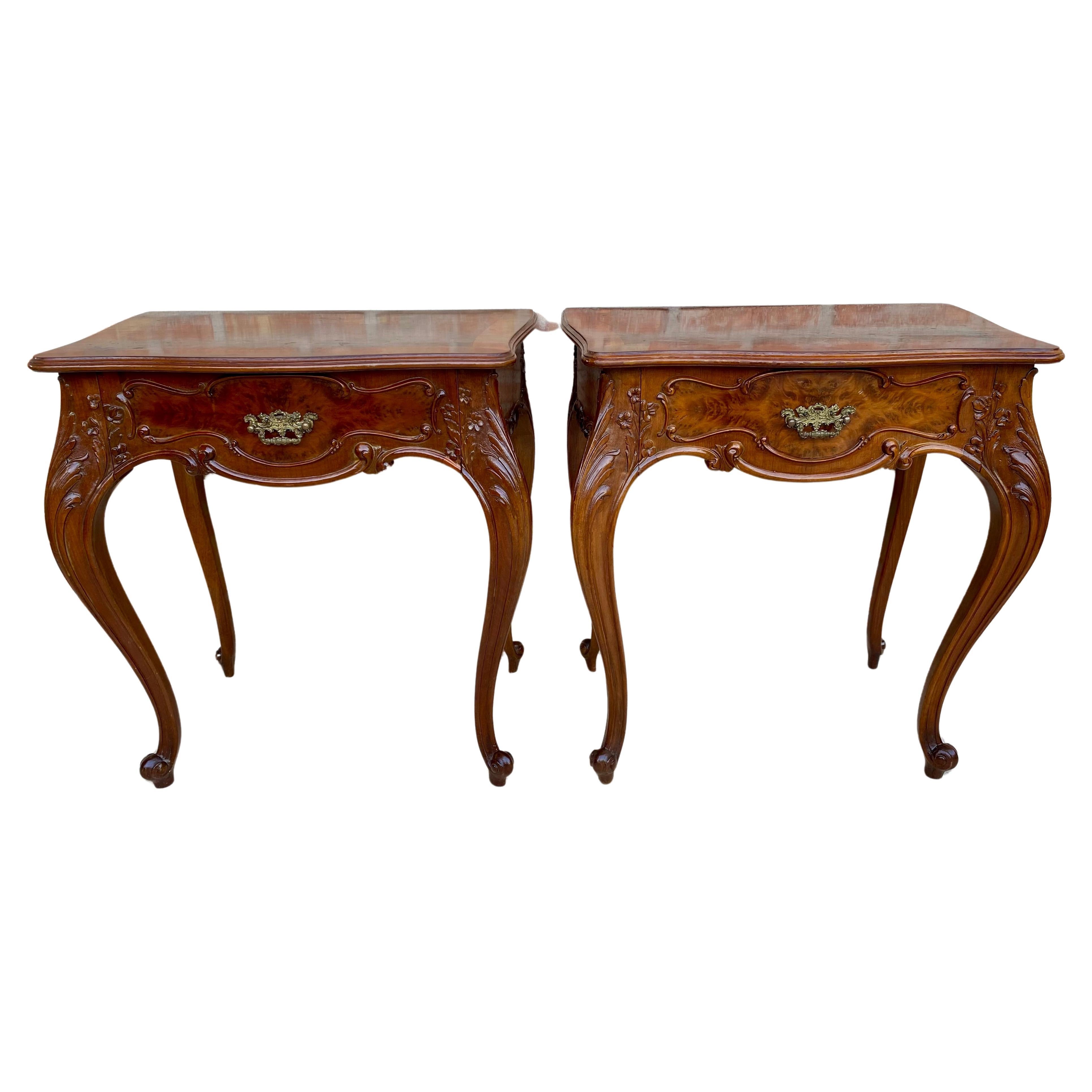 French Nightstands with Drawers and Cabriole Legs, 1900s, Set of 2