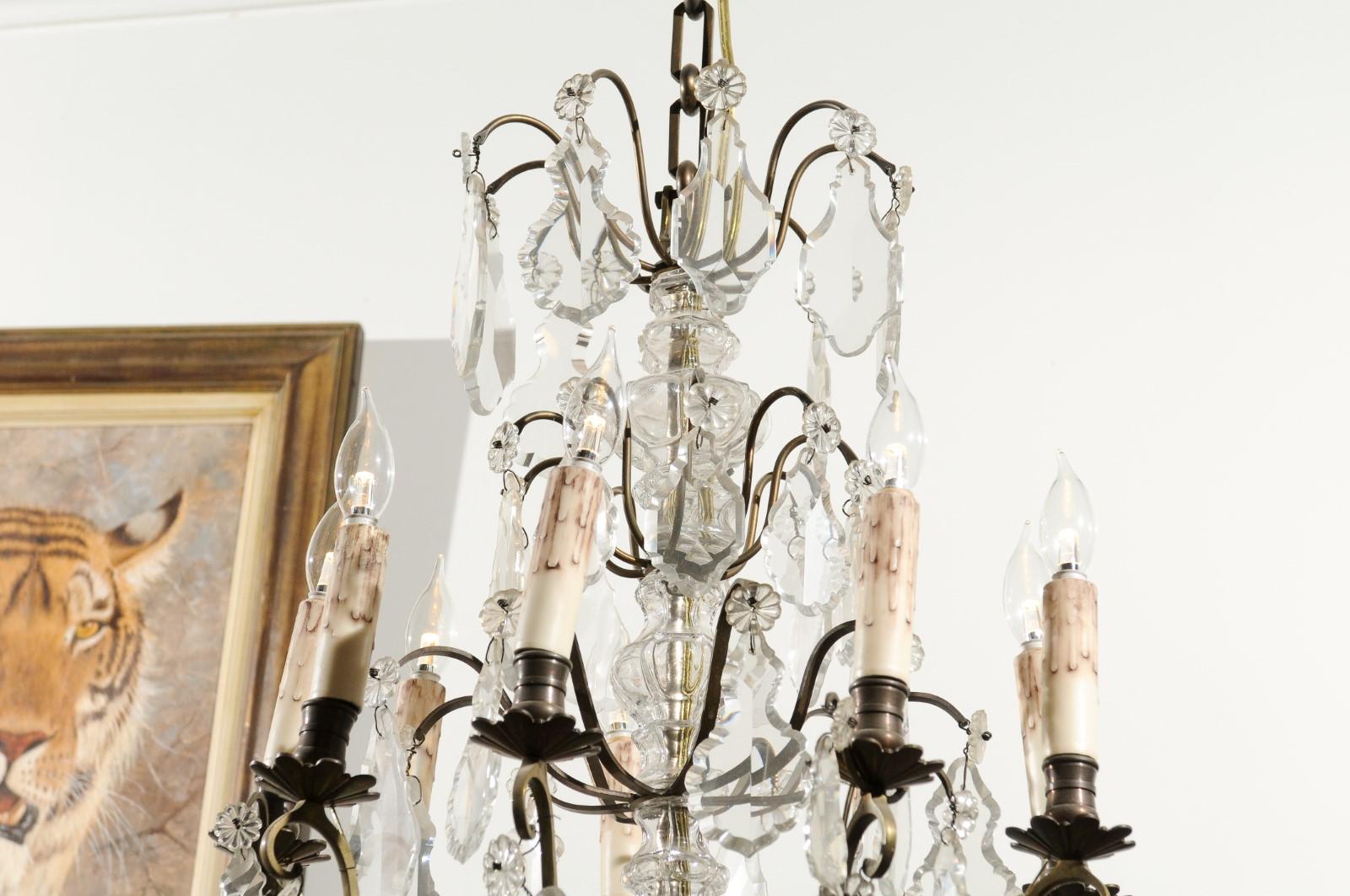 French Nine-Light Crystal and Brass Chandelier with Pendeloques, circa 1900 5
