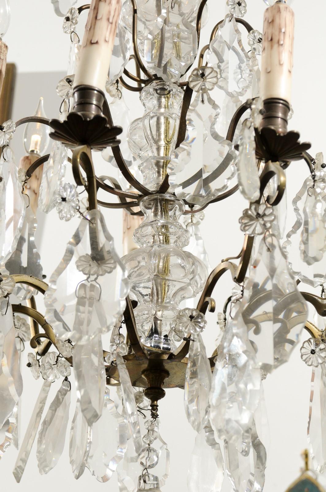 French Nine-Light Crystal and Brass Chandelier with Pendeloques, circa 1900 6