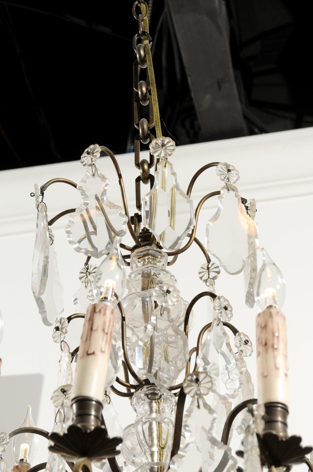 French Nine-Light Crystal and Brass Chandelier with Pendeloques, circa 1900 In Good Condition In Atlanta, GA