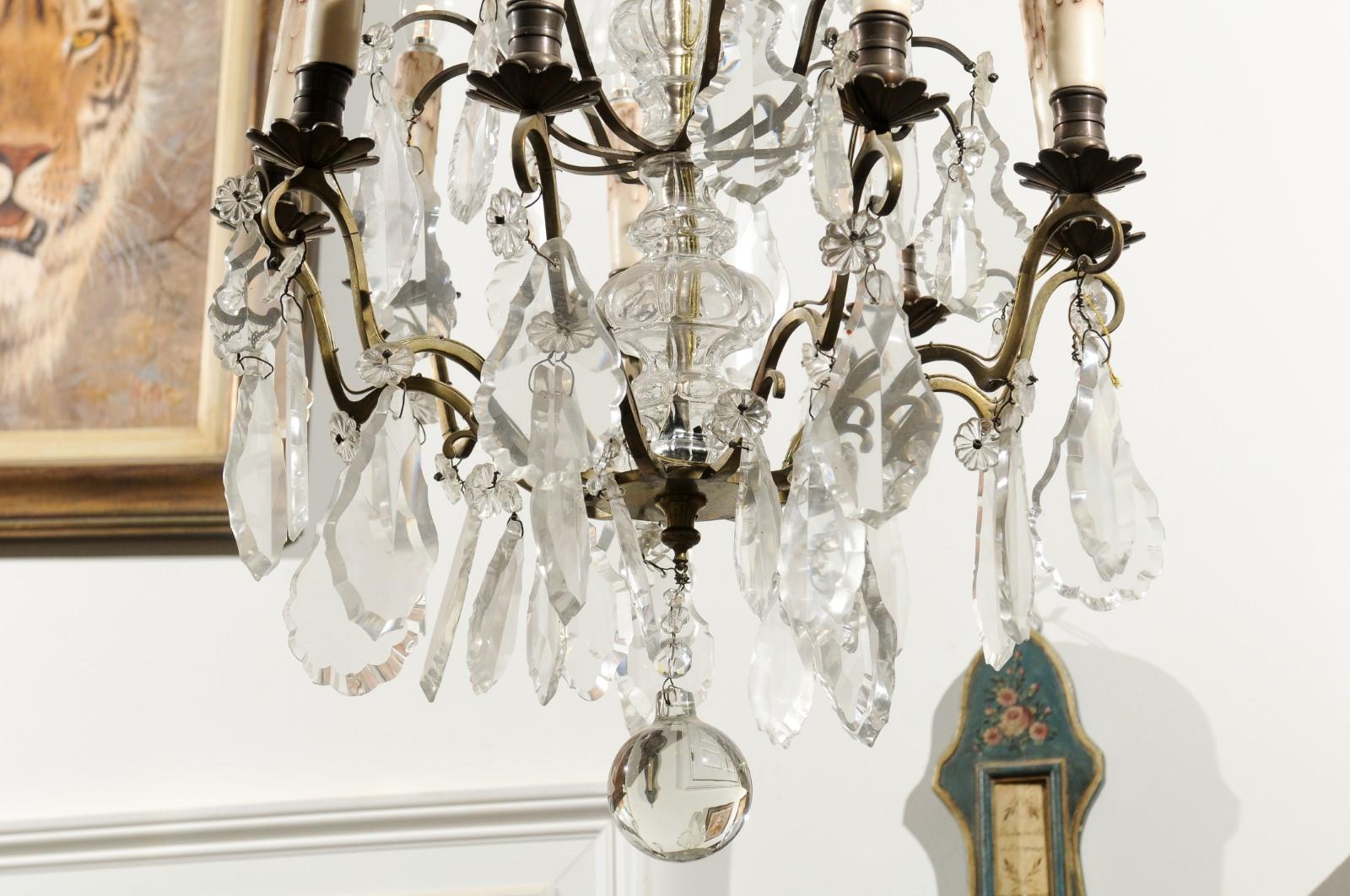 French Nine-Light Crystal and Brass Chandelier with Pendeloques, circa 1900 4