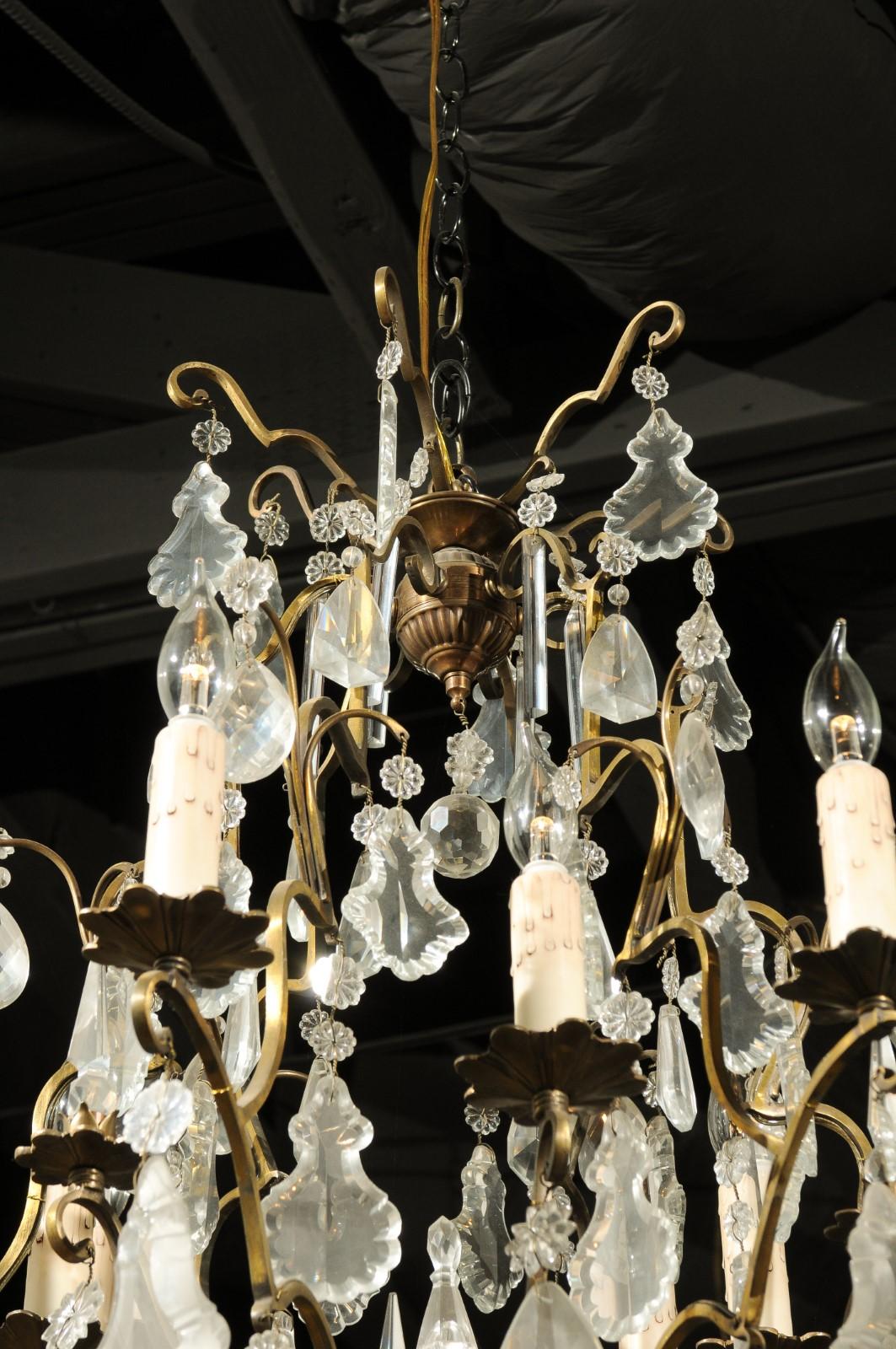 French Nine-Light Crystal Chandelier with Brass Armature and Finial, circa 1890 2
