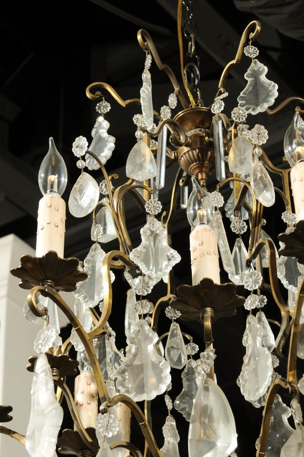 French Nine-Light Crystal Chandelier with Brass Armature and Finial, circa 1890 4